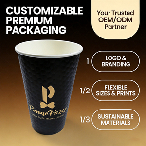 Penne Pazzo Eco-Friendly Biodegradable Black Paper <b>Cup</b> with Gold Logo Single Wall <b>Disposable</b> Hot Drink - Product Image 3