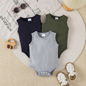 Body d'été pour bébé ODM 3 pièces <span class=keywords><strong>gilet</strong></span> côtelé barboteuse sans manches tissu de coton tricoté taille pour 3-6 <span class=keywords><strong>mois</strong></span> pour garçons filles - Product Image 1