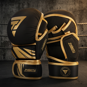 Matt 7oz Black UFC MMA Gloves Golden Fight PU Leather Moisture Wicking Sparring Grappling Gloves Size L Customizable Universal - Product Image 3