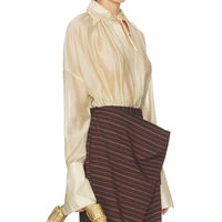 Chemisier élégant de luxe pour femme, long, col en V, épaules tombantes, à nouer devant, avec poignets plissés, polyvalent pour diverses occasions, ODM