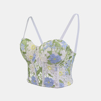 Vente en gros dans les manufactures Nouveau Crop Top à bretelles Top caraco de luxe Broderie de fleurs vert clair Lingerie Bustier Corset Haut de soutien-gorge