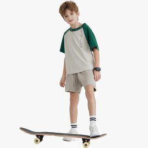 Camiseta de Manga Corta Raglán para Niños, de Algodón Tejido, Informal, de Verano, con Logotipo Personalizado, Cuello Redondo, Bloques de Color - Product Image 3