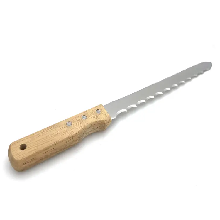 Main en bois de 280mm Acier inoxydable Un bord dentelé permet de couper facilement tous les types de couteaux isolants