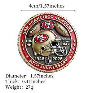 Moneda Conmemorativa del 80 Aniversario <span class=keywords><strong>de</strong></span> los San Francisco 49ers, Artesanía en Metal, Casco <span class=keywords><strong>de</strong></span> Fútbol Americano, Colección <span class=keywords><strong>de</strong></span> Artículos para Fanáticos - Product Image 4