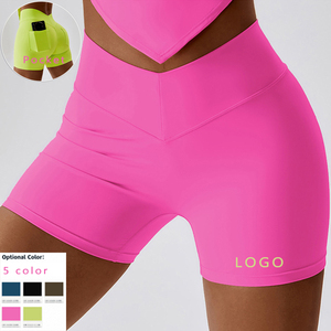 Gym Fitness Yoga su misura indossare pantaloni caldi pantaloncini da ragazza con tasca a forma di V in vita <span class=keywords><strong>Leggings</strong></span> <span class=keywords><strong>corti</strong></span> da donna pantaloncini da Yoga di alta qualità - Product Image 1