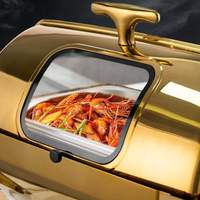 Chauffe-Plat Électrique en Acier Inoxydable avec Finition Dorée, Capacité 9L, Ensemble Buffet de Luxe pour Hôtels et Traiteurs