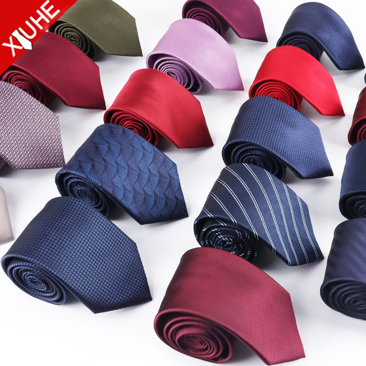 Classic Navy Blue Tie Business Red Custom Necktie Men's Polyester Striped Neck Tie for Wholesale