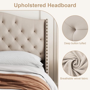 Lớn Nhung Chần Chừ đệm nền tảng bedstead với lớn lên cánh trở lại đầu giường nệm gỗ thanh hỗ trợ Nữ Hoàng Vua kích thước giường - Product Image 3