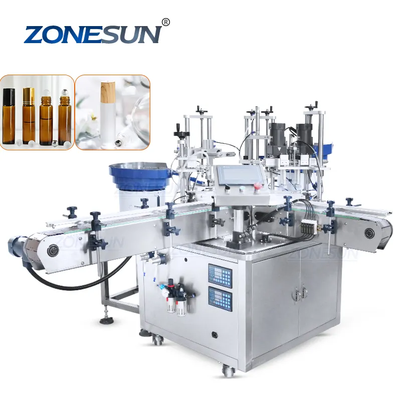 ZONESUN-ZS-AFC11 de doble cabeza 4 en 1, bomba magnética, botellas enrolladas, máquina automática de llenado de líquido monobloque