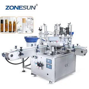ZONESUN ZS-AFC11 çift kafa 4 In 1 manyetik pompa Roll-on şişeler otomatik sıvı monoblok doldurma kapaklama makinesi