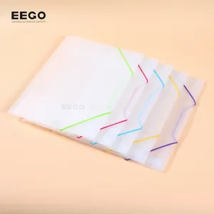 Pasta de arquivo de documentos de exposição plana de plástico PP personalizada de bolso A4 multicolorido com faixa elástica para a escola