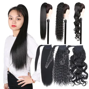 Julianna Custom Kanekalon Synthetic Hair Ponytail Extension Kinky Curly Water Wave Wavy Fake Hair For Black Women Wholesale