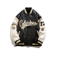 Blouson Bomber Homme Personnalisé Brodé Lettres Longues Style Universitaire OEM Surdimensionné Noir Vintage Grand Col en Cuir