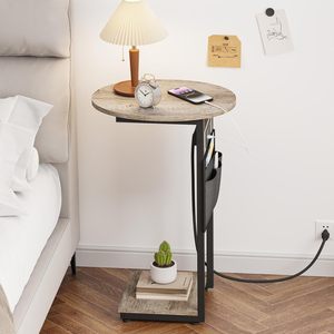 C a forma di tavolo con stazione di ricarica piccolo per divano vassoio <span class=keywords><strong>TV</strong></span> scivolo sotto divano tavolo con struttura in metallo per soggiorno camera da letto - Product Image 2