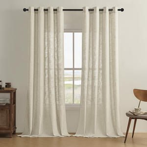 Cortinas DaiRui Beige de Lino Sintético con Efecto Texturizado, Semi Opacas, con Ojales, Color Albaricoque, para Privacidad <span class=keywords><strong>en</strong></span> la Sala de Estar - Product Image 1