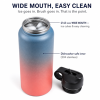 Bouteille d'eau isotherme en acier inoxydable 304, grande capacité 32oz/40oz, couleur dégradée, pour la gym, les sports et les activités de plein air