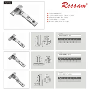 Ressam Manufacturer 105 Degrees Full Overlay Hydraulic Kitchen Furniture Cabinet Soft Closing Hinges