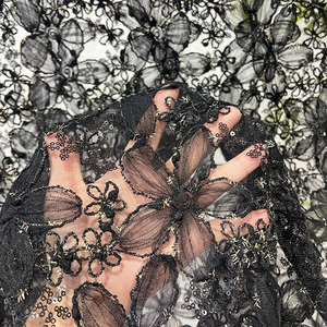 New Chất Lượng Cao 3D Dây Thêu Lưới Vải 3Mm Sequin Hoa Vải Cho Phụ Nữ Của Thời Trang Ăn Mặc - Product Image 4