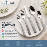 Ensemble de couverts CRYSTAL Heavy Duty en acier inoxydable 18/10, 5 pièces, finition miroir brillant, pour restaurant, hôtel, dîner