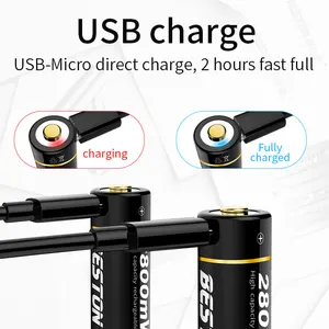 BESTON مايكرو USB1.5V ليثيوم أيون بطارية قابلة للشحن AA 2800mWh للعب