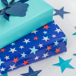 Eco-Friendly Recyclable <b>Blue</b> Stars Pattern Double-Sided PE Coated Waterproof Craft Paper <b>Roll</b> 100GSM for Gift & Craft Packaging - Product Image 4