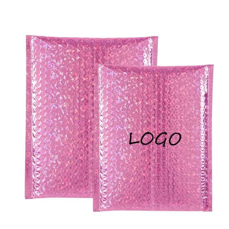 홀로그램 핫 핑크 플라스틱 거품 봉투 포장 우편물 장식 우편 가방