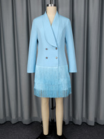 Robe Blazer Femme Africaine J1062 à Double Boutonnage, Taille Cintrée, Coupe Slim, Décoration à Pompons, Idéale pour le Bureau et les Soirées