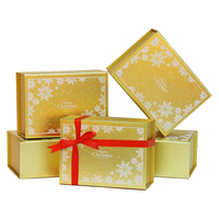 Emballage en carton rigide personnalisé en gros, recyclable, doré, pour cosmétiques, mariage, Noël, boîte cadeau pliable magnétique avec ruban