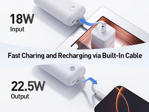 OEM en línea al por mayor 22,5 W 10000mAh bancos de energía pequeños de doble dirección de carga rápida tipo C cargador portátil con cable incorporado - Product Image 4