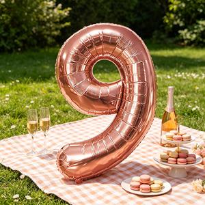 Party Love Crafted with a metallic foil material that delivers a luxurious Balloon Number 9 Rose Gold 100cm Party Decoration - Product Image 4