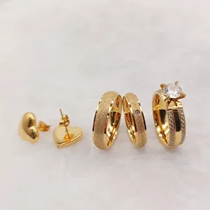 Discounted Wedding Rings Gold 18k Plated Couple Jewelry Sets Dubai Female Jewellery Earrings Engagement Rings Lovers Wholesale