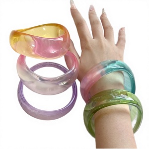 LDYNA 2025 New Hot Sale Exaggerated Shiny MultiColored Acrylic Vintage Geometric Statement <b>Bangle</b> <b>Bracelet</b> for Anniversary - Product Image 3