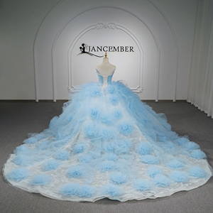 Gt26079 Light Blue Ruffle <b>Flower</b> Quinceanera Gown Sparkly Strapless Bodice Princess Ball Gown For <b>Sweet</b> 16 Party Jancember - Product Image 5