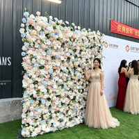Großhandel 8ft X 8ft Rolle Pastellrosa Blau Weiß Gemischte Rosen-Blumenwand Hintergrund 3D Künstliche Seide+Stoff Blumenarrangement Valentinstag