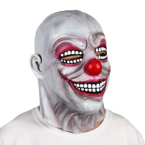 Masque intégral <span class=keywords><strong>de</strong></span> <span class=keywords><strong>clown</strong></span> effrayant en latex gris, peau froissée, nez rouge, dents pointues exagérées, yeux rouges, accents buccaux, doux, pour fête - Product Image 4
