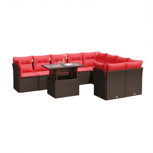 Conjunto de sofás de jardín de ratán sintético marrón con cojines, 10 piezas, muebles de exterior, diseño contemporáneo - Product Image 1