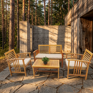 Juego de Sofás de Madera de Teca de Lujo Moderno, Ecológico, Impermeable, con Protección UV, para Uso en Interiores y Exteriores, Muebles de Jardín Ideales para Villas - Product Image 3