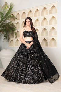 Premium Georgette Lehenga Choli ensemble embelli belle broderie paillettes lourdes travail Double intérieur lourd Cancan toile fête - Product Image 2