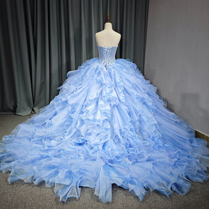 Jancember 6617 magnifiques paillettes bleues cristal robes de soirée Vestido De Fiesta Para Mujer - Product Image 4