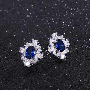 Delicate Eco-friendly Copper Dainty Floral Design Necklace <b>Earrings</b> Ring 3PCS <b>Set</b> 10*12/6*8mm Blue Zircon Flower Jewelry <b>Set</b> - Product Image 5