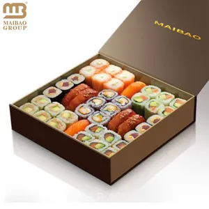 Tùy chỉnh in đen từ đóng cửa Sushi Hộp bao bì sang trọng dùng một lần Sushi takeout Hộp sinh thái thân thiện Kraft container thực phẩm