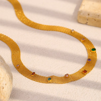 Collar de cadena de red de acero inoxidable chapado en oro de 18 quilates para mujer, regalo de joyería impermeable para primavera y verano