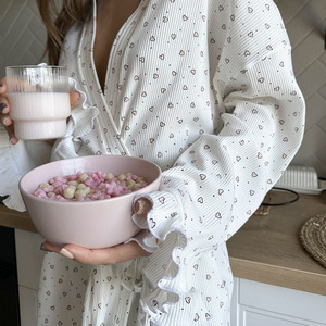 Bata de Dormir para Mujer, Cuello en V, Manga Larga con Volantes, Cintura Elástica, Estampado Romántico, Abrigada para Otoño e Invierno 2024 - Product Image 3