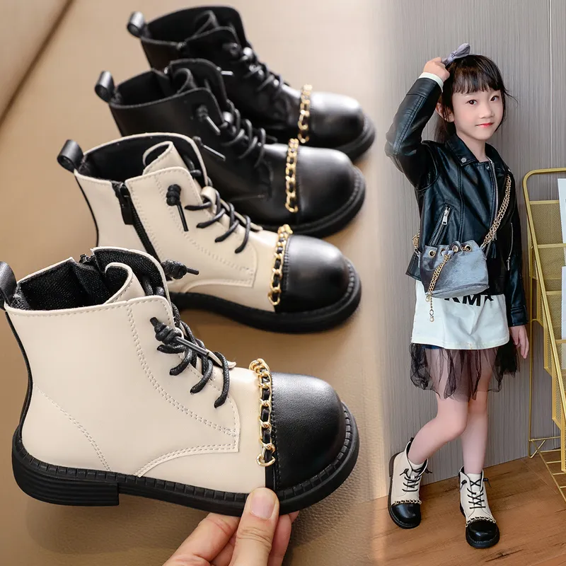 2021 Autumn Winter New Children's Leather Boots Fashion Soft Bottom Color Matching Single Ankle Boots Kids Shoes For Girl