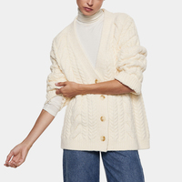 Cardigan en maille surdimensionné pour femme, col en V profond, boutonné, coupe ample, anti-plis, couleur unie, collection automne