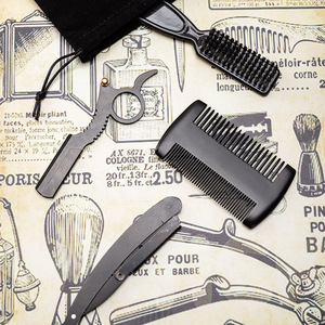 Wanmei Beard Care 4-Piece <b>Set</b> Folding <b>Razor</b> Ring Holder Brush Comb Storage Bag Black Plastic Shaving Kit - Product Image 4