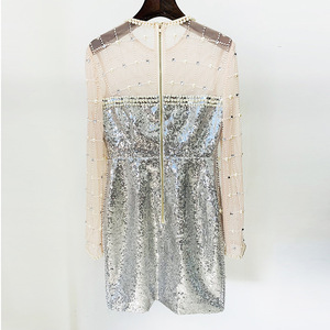 Nouvelles robes pour femmes en maille à manches longues avec perles et paillettes, tendance - Product Image 3