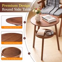 Mesa Auxiliar Redonda de Madera de 2 Niveles, Mesa de Centro con Almacenamiento, Mesa Auxiliar con Estante para Sala de Estar, Dormitorio, Balcón, Muebles para el Hogar