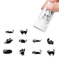Tampon auto-encreur Intoss personnalisé, motif chaton noir de dessin animé, tampon photosensible en plastique pour mini-journalisation, impression 18x18MM