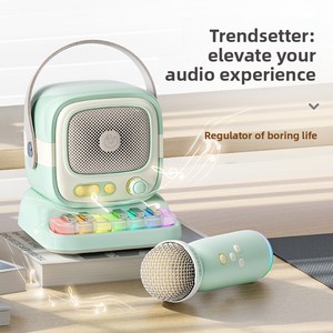 Mini Piano Karaoké Tout-<span class=keywords><strong>en</strong></span>-un avec Microphone, Enceinte Intelligente, Lumière Ambiante, Couleur Macaron, Audio de Bureau Mignon, Cadeau d'Anniversaire pour Enfants - Product Image 3